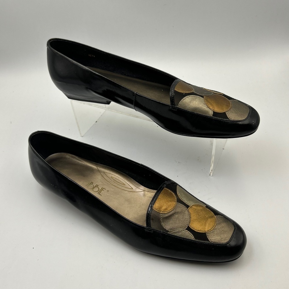 VTG Robbie Loafers 10N Black Patent Metallic Polka Dot Mesh Retro